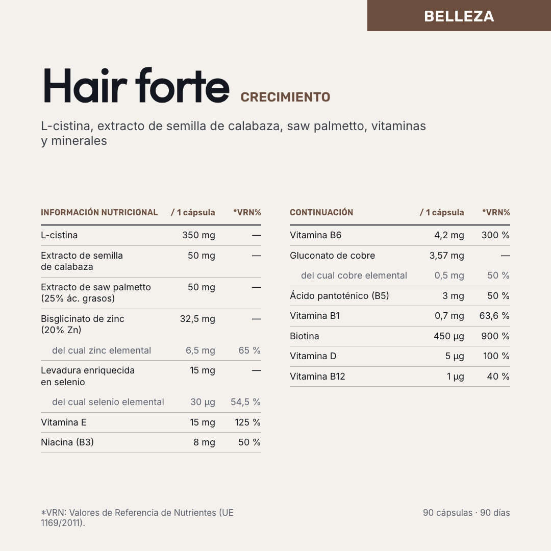 Hair forte — información nutricional