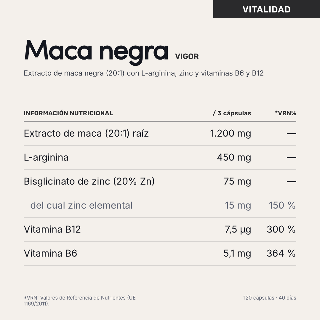 Maca negra — información nutricional