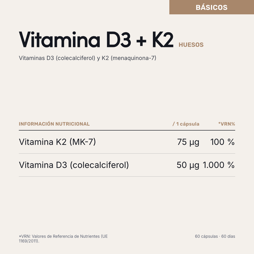 Vitamina D3 + K2 (MK-7) — información nutricional